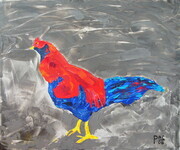 Red Rooster on Grey