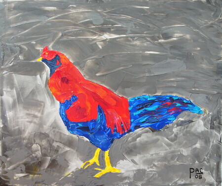 Red Rooster on Grey