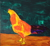 Rooster with Purple Tail Feathers