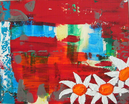 Three Daisies on Red