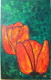 Two Red Tulips on Green